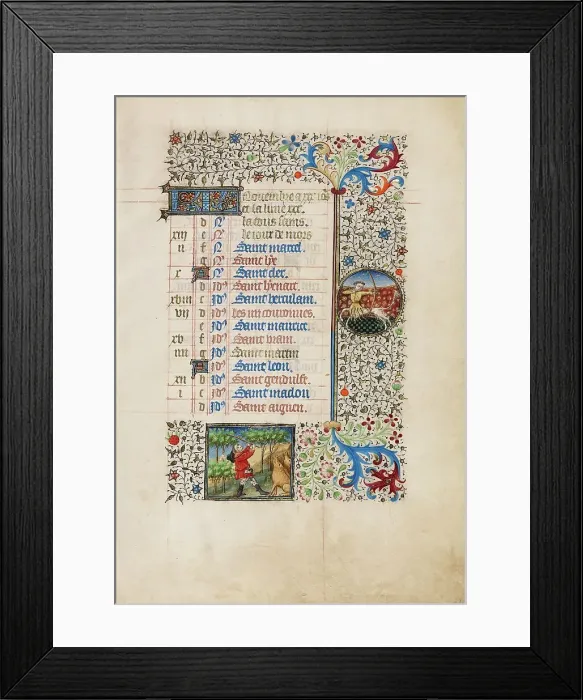 Framed Print : November Calendar Page: Gathering Acorns for Pigs: Sagittarius; Book of Hours, about 1440-1450. Creator: Workshop of the Bedford Master Framed Print : November Calendar Page: Gathering Acorns for Pigs: Sagittarius; Book of Hours, about 1440-1450. Creator: Workshop of the Bedford Master