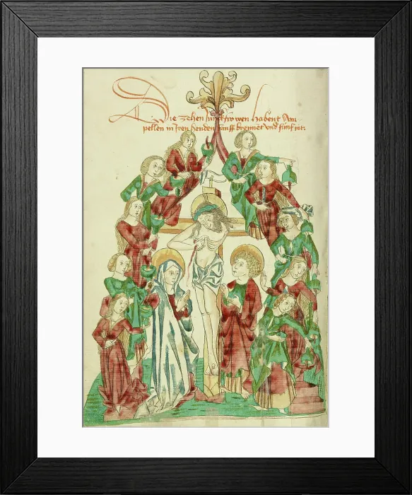 Framed Print : The Crucifixion with the Seven Wise and Seven Foolish Virgins, 1469. Creator: Unknown Framed Print : The Crucifixion with the Seven Wise and Seven Foolish Virgins, 1469. Creator: Unknown