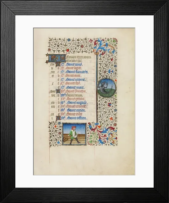 Framed Print : October Calendar Page: Sowing: Scorpio; Book of Hours, about 1440-1450. Creator: Workshop of the Bedford Master Framed Print : October Calendar Page: Sowing: Scorpio; Book of Hours, about 1440-1450. Creator: Workshop of the Bedford Master