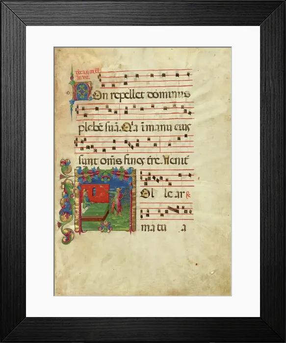 Framed Print : Initial T: Isaac and Esau, about 1455-1461. Creator: Franco dei Russi Framed Print : Initial T: Isaac and Esau, about 1455-1461. Creator: Franco dei Russi