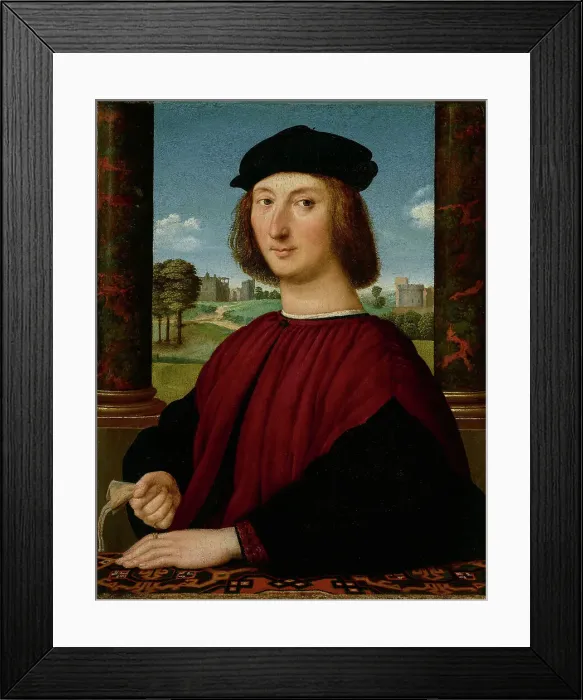 Framed Print : Portrait of a Young Man in Red, about 1505. Creator: Circle of Raphael (Raffaello Sanzio) (Italian, 1483-1520) Framed Print : Portrait of a Young Man in Red, about 1505. Creator: Circle of Raphael (Raffaello Sanzio) (Italian, 1483-1520)