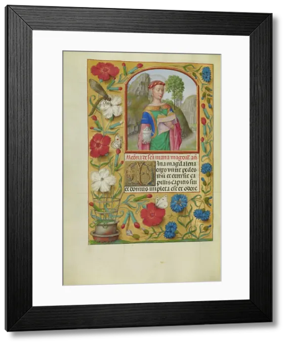 Framed Print : Mary Magdalene with a Book and an Ointment Jar; Spinola Hours, about 1510-1520. Creator: Workshop of Master of the First Prayer Book of Maximilian Framed Print : Mary Magdalene with a Book and an Ointment Jar; Spinola Hours, about 1510-1520. Creator: Workshop of Master of the First Prayer Book of Maximilian