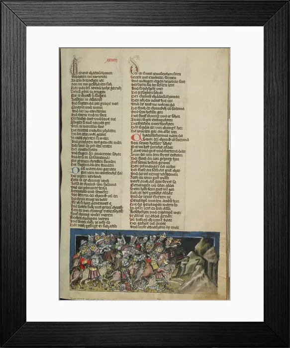 Framed Print : The Battle between the Four and Five Kings; Weltchronik, about 1400-1410. Creator: Unknown