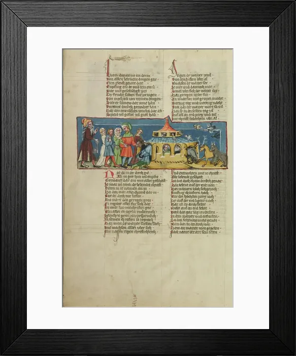 Framed Print : Noah's Family and the Animals Boarding the Ark; Weltchronik, about 1400-1410. Creator: Unknown Framed Print : Noah's Family and the Animals Boarding the Ark; Weltchronik, about 1400-1410. Creator: Unknown