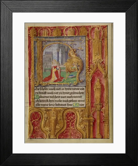 Framed Print : Initial H: David in Prayer; Book of Hours, about 1500. Creator: Workshop of Gerard Horenbout Framed Print : Initial H: David in Prayer; Book of Hours, about 1500. Creator: Workshop of Gerard Horenbout