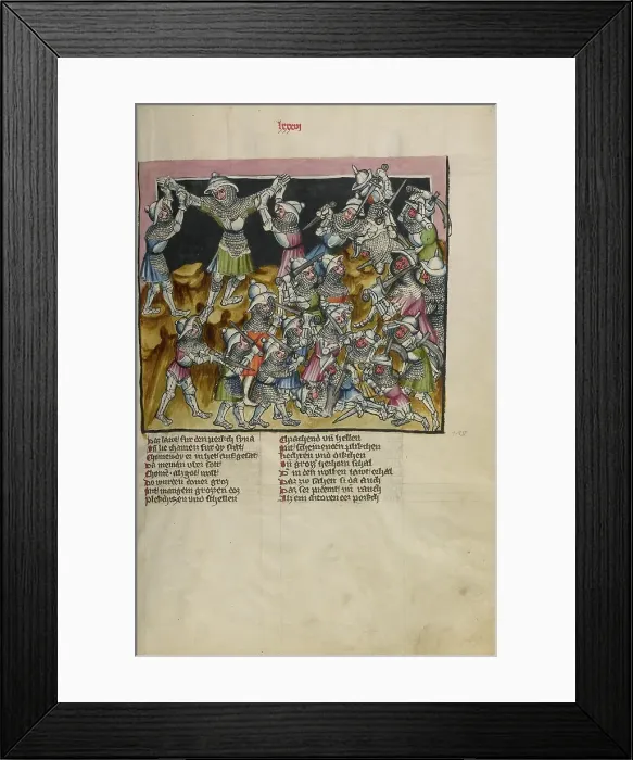 Framed Print : The Battle of the Amalekites: Moses Raising his Arms in Prayer; Weltchronik, about 1400-1410. Creator: Unknown Framed Print : The Battle of the Amalekites: Moses Raising his Arms in Prayer; Weltchronik, about 1400-1410. Creator: Unknown