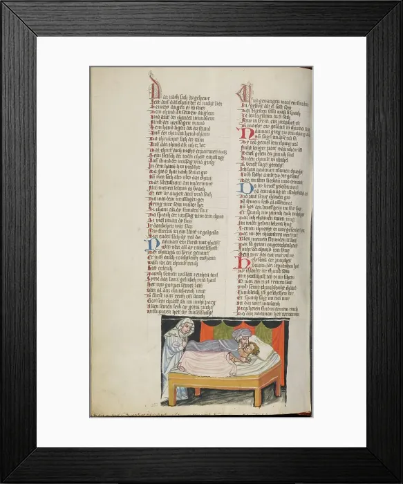 Framed Print : Elisha Raising a Woman's Dead Child; Weltchronik, about 1400-1410. Creator: Unknown