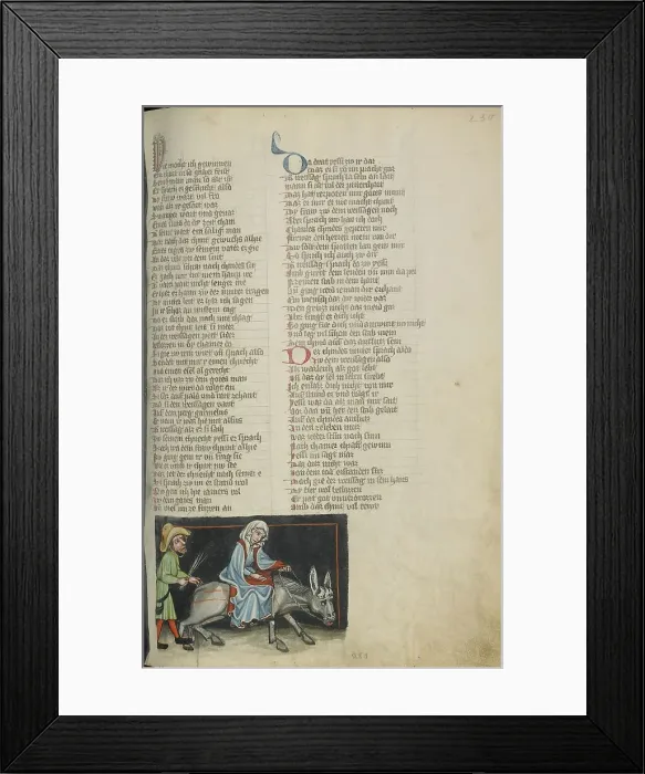 Framed Print : The Woman from Shunem on a Donkey; Weltchronik, about 1400-1410. Creator: Unknown
