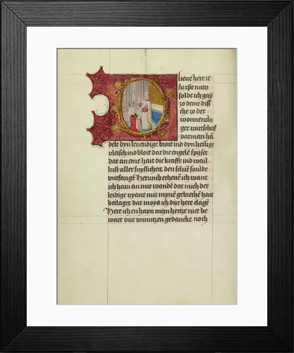 Framed Print : Initial O: A Woman Receiving Communion; Book of Hours, about 1500. Creator: Workshop of Gerard Horenbout Framed Print : Initial O: A Woman Receiving Communion; Book of Hours, about 1500. Creator: Workshop of Gerard Horenbout