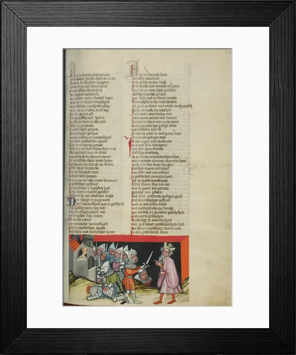 Framed Print : Sibbechai Ordering the Murder of Saph; Weltchronik, about 1400-1410. Creator: Unknown Framed Print : Sibbechai Ordering the Murder of Saph; Weltchronik, about 1400-1410. Creator: Unknown