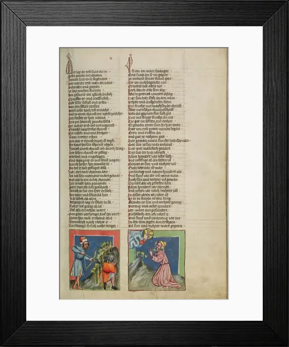 Framed Print : The Blindman Lamech Kills Cain: Enoch Before God; Weltchronik, about 1400-1410. Creator: Unknown Framed Print : The Blindman Lamech Kills Cain: Enoch Before God; Weltchronik, about 1400-1410. Creator: Unknown