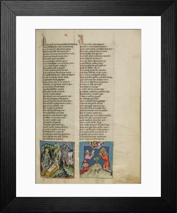 Framed Print : Adam and Eve Working: The Sacrifice of Cain and Abel; Weltchronik, about 1400-1410. Creator: Unknown Framed Print : Adam and Eve Working: The Sacrifice of Cain and Abel; Weltchronik, about 1400-1410. Creator: Unknown