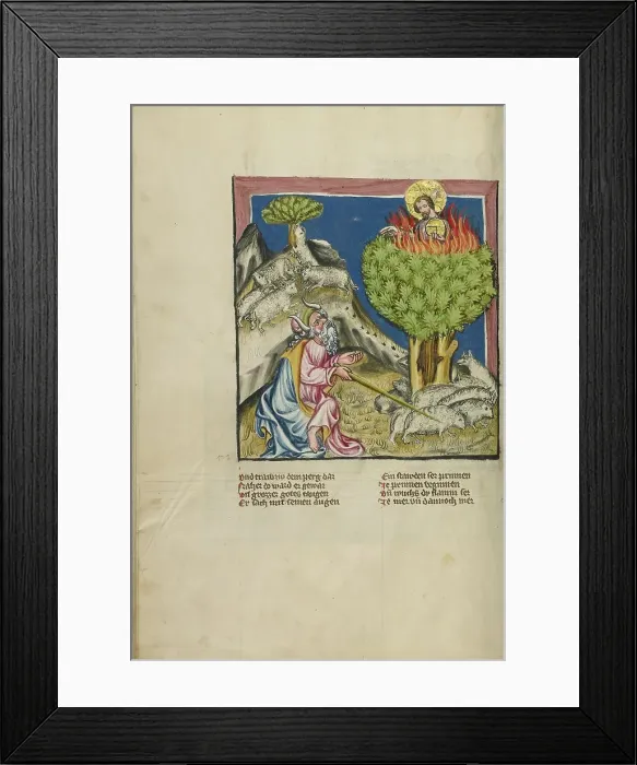 Framed Print : Moses and the Burning Bush; Weltchronik, about 1400-1410. Creator: Unknown Framed Print : Moses and the Burning Bush; Weltchronik, about 1400-1410. Creator: Unknown