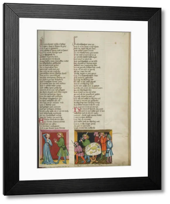 Framed Print : Tamar Complaining to Absalom: Absalom Ordering the Death of Amnon; Weltchronik, about 1400-1410. Creator: Unknown Framed Print : Tamar Complaining to Absalom: Absalom Ordering the Death of Amnon; Weltchronik, about 1400-1410. Creator: Unknown