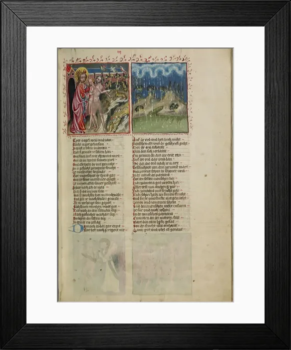 Framed Print : God with Adam and Eve: The First Rain in Paradise; Weltchronik, about 1400-1410. Creator: Unknown Framed Print : God with Adam and Eve: The First Rain in Paradise; Weltchronik, about 1400-1410. Creator: Unknown