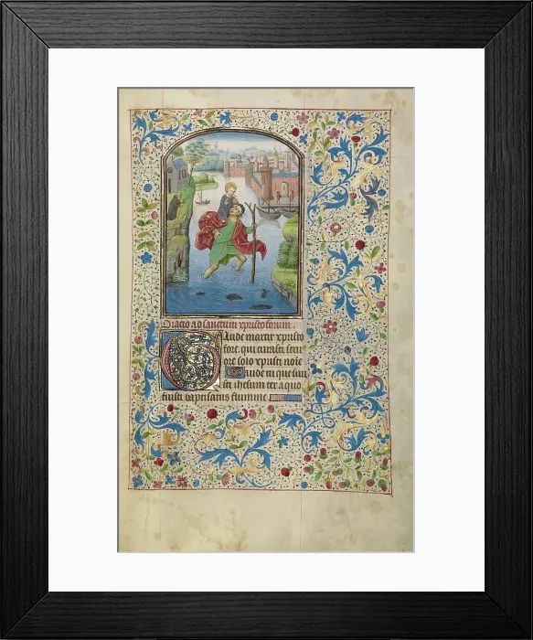 Framed Print : Saint Christopher Carrying the Christ Child; Arenberg Hours, early 1460s. Creator: Willem Vrelant Framed Print : Saint Christopher Carrying the Christ Child; Arenberg Hours, early 1460s. Creator: Willem Vrelant