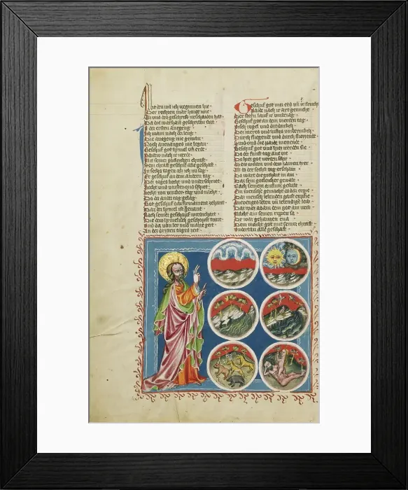 Framed Print : The Creation of Heaven and Earth, The Separation of Light and Darkness... about 1400-1410. Creator: Unknown Framed Print : The Creation of Heaven and Earth, The Separation of Light and Darkness... about 1400-1410. Creator: Unknown