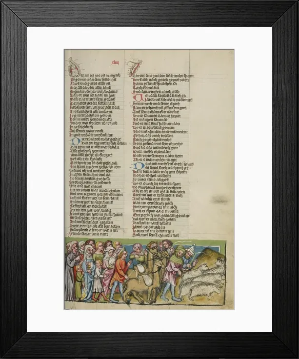Framed Print : The Parting of Jacob and Laban; Weltchronik, about 1400-1410. Creator: Unknown Framed Print : The Parting of Jacob and Laban; Weltchronik, about 1400-1410. Creator: Unknown