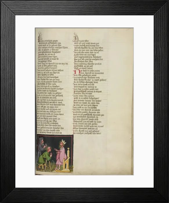 Framed Print : The Lame Mephibosheth before David; Weltchronik, about 1400-1410. Creator: Unknown Framed Print : The Lame Mephibosheth before David; Weltchronik, about 1400-1410. Creator: Unknown