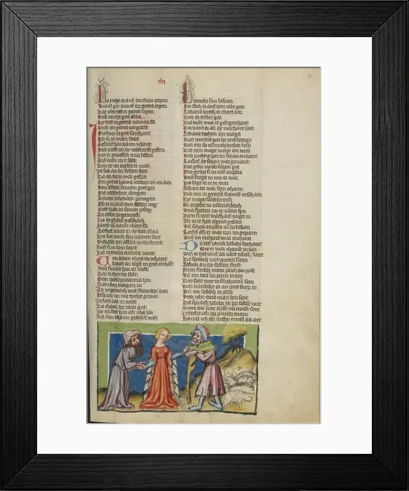 Framed Print : Jacob Choosing Rachel as his Wife; Weltchronik, about 1400-1410. Creator: Unknown Framed Print : Jacob Choosing Rachel as his Wife; Weltchronik, about 1400-1410. Creator: Unknown