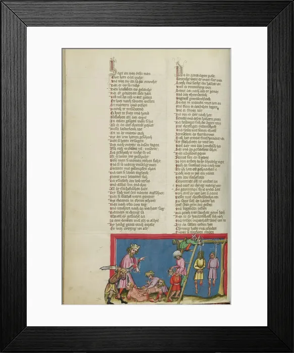 Framed Print : The Hanging of Ishbosheth's Murderers; Weltchronik, about 1400-1410. Creator: Unknown Framed Print : The Hanging of Ishbosheth's Murderers; Weltchronik, about 1400-1410. Creator: Unknown