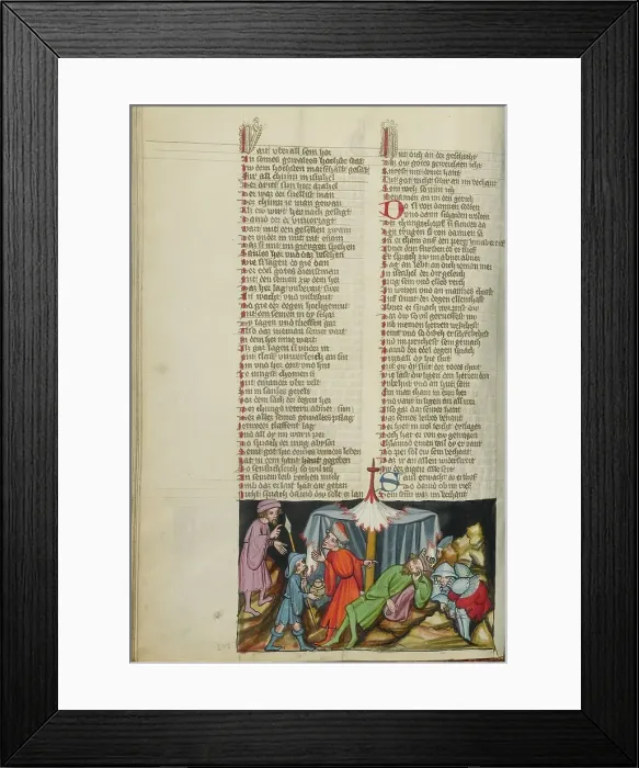 Framed Print : David Stealing Saul's Jug and Spear from his Tent; Weltchronik, about 1400-1410. Creator: Unknown Framed Print : David Stealing Saul's Jug and Spear from his Tent; Weltchronik, about 1400-1410. Creator: Unknown