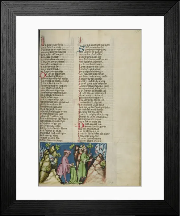 Framed Print : David Cutting Off a Piece of Saul's Robe; Weltchronik, about 1400-1410. Creator: Unknown Framed Print : David Cutting Off a Piece of Saul's Robe; Weltchronik, about 1400-1410. Creator: Unknown