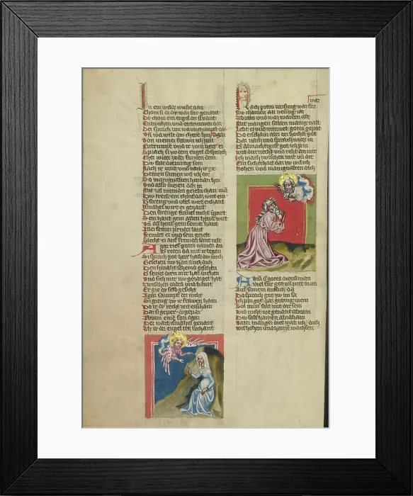 Framed Print : An Angel Appearing to Hagar in the Wilderness: God Speaking to Abraham; Weltchronik, about 1400-10. Creator: Unknown Framed Print : An Angel Appearing to Hagar in the Wilderness: God Speaking to Abraham; Weltchronik, about 1400-10. Creator: Unknown