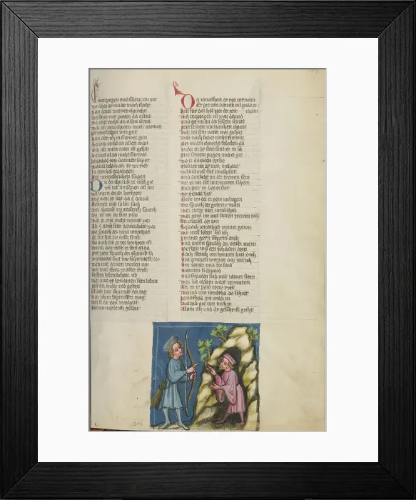 Framed Print : Jonathan Giving his Bow to David; Weltchronik, about 1400-1410. Creator: Unknown