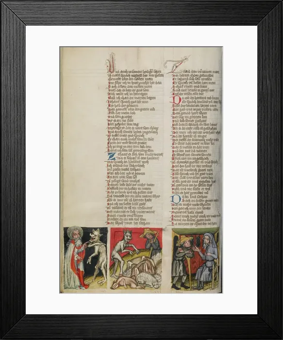 Framed Print : Satan Asks God to Give up his Protection of Job: Job's Cattle Die: The Shep... about 1400-1410. Creator: Unknown Framed Print : Satan Asks God to Give up his Protection of Job: Job's Cattle Die: The Shep... about 1400-1410. Creator: Unknown