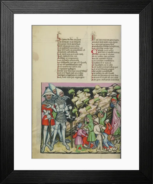 Framed Print : The Israelites Fear of the Giants: The Israelites Stoning the Spies; Weltchronik, about 1400-1410. Creator: Unknown Framed Print : The Israelites Fear of the Giants: The Israelites Stoning the Spies; Weltchronik, about 1400-1410. Creator: Unknown