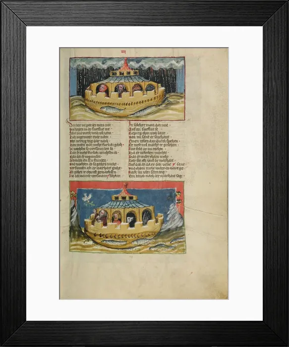 Framed Print : The Deluge: The Dove Returning to the Ark with a Branch of an Olive Tree, about 1400-1410. Creator: Unknown