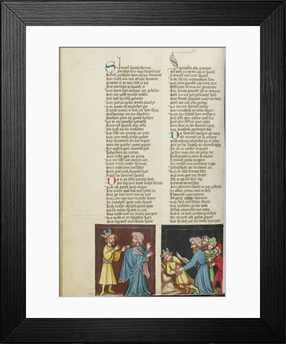 Framed Print : Saul Tearing Samuel's Cloak: Samuel Killing Agag; Weltchronik, about 1400-1410. Creator: Unknown Framed Print : Saul Tearing Samuel's Cloak: Samuel Killing Agag; Weltchronik, about 1400-1410. Creator: Unknown