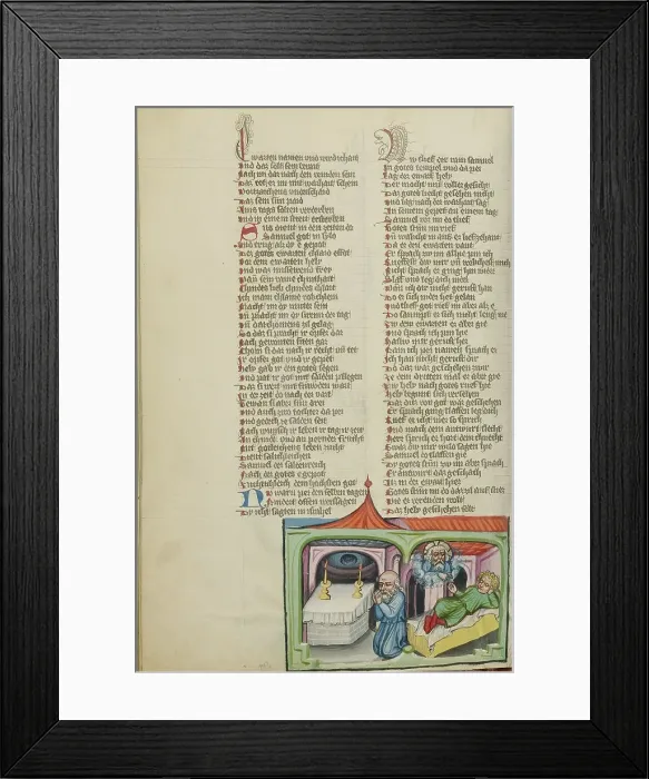 Framed Print : God Appearing to Samuel in his Dream: Eli in Prayer; Weltchronik, about 1400-1410. Creator: Unknown Framed Print : God Appearing to Samuel in his Dream: Eli in Prayer; Weltchronik, about 1400-1410. Creator: Unknown