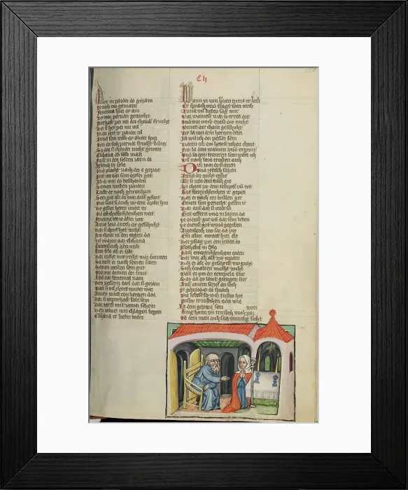 Framed Print : Eli and Hannah in the Temple; Weltchronik, about 1400-1410. Creator: Unknown Framed Print : Eli and Hannah in the Temple; Weltchronik, about 1400-1410. Creator: Unknown