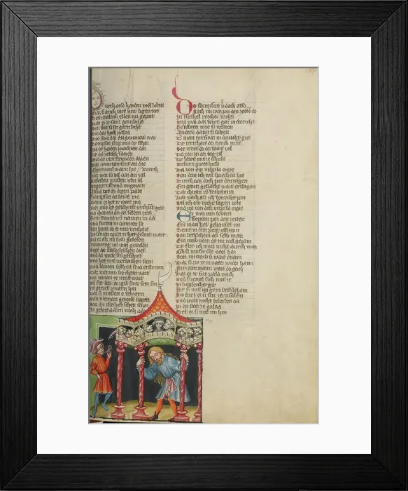 Framed Print : Samson Pulling Down the Pillars of the Palace; Weltchronik, about 1400-1410. Creator: Unknown Framed Print : Samson Pulling Down the Pillars of the Palace; Weltchronik, about 1400-1410. Creator: Unknown