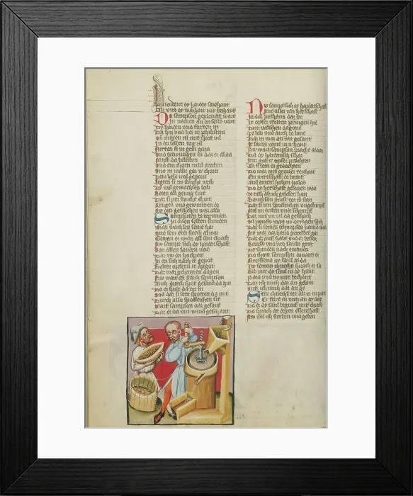Framed Print : Samson Working in the Corn Mill; Weltchronik, about 1400-1410. Creator: Unknown Framed Print : Samson Working in the Corn Mill; Weltchronik, about 1400-1410. Creator: Unknown