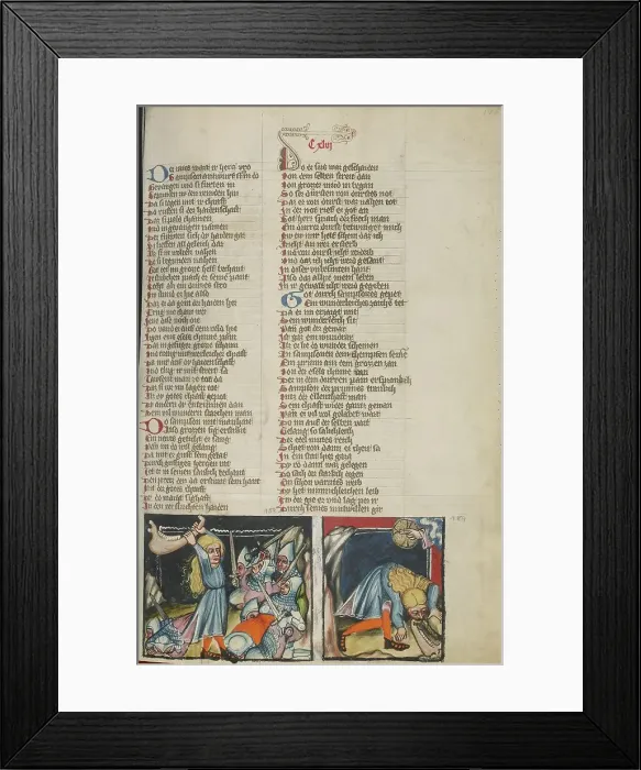 Framed Print : Samson Slaying the Philistines with the Jawbone of an Ass: Samson Drinking... about 1400-1410. Creator: Unknown Framed Print : Samson Slaying the Philistines with the Jawbone of an Ass: Samson Drinking... about 1400-1410. Creator: Unknown