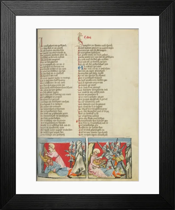 Framed Print : Delilah Tying Samson's Hair to a Column: Delilah Cutting Samson's Hair, about 1400-1410. Creator: Unknown Framed Print : Delilah Tying Samson's Hair to a Column: Delilah Cutting Samson's Hair, about 1400-1410. Creator: Unknown