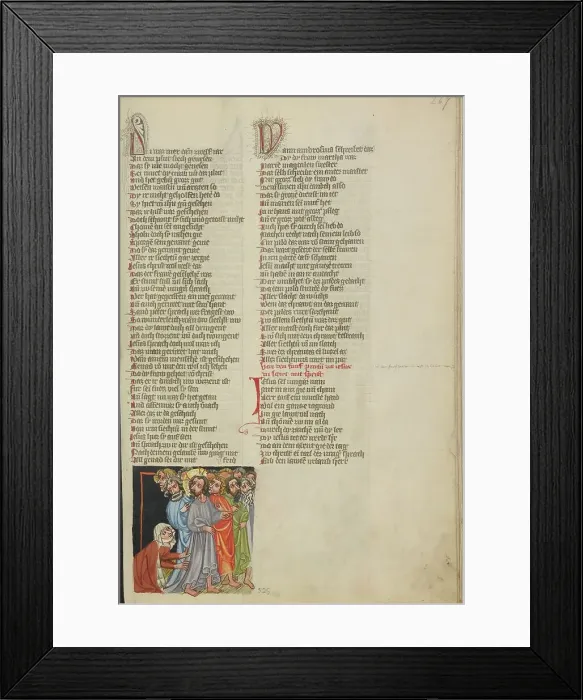 Framed Print : The Healing of a Woman with an Issue of Blood; Weltchronik, about 1400-1410. Creator: Unknown Framed Print : The Healing of a Woman with an Issue of Blood; Weltchronik, about 1400-1410. Creator: Unknown