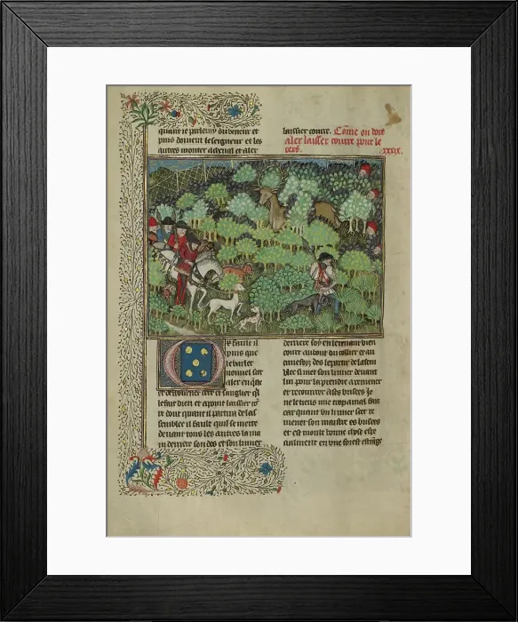 Framed Print : Hunters Pursuing a Deer; Livre de la Chasse, about 1430-1440. Creator: Unknown Framed Print : Hunters Pursuing a Deer; Livre de la Chasse, about 1430-1440. Creator: Unknown