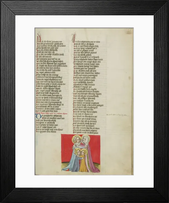 Framed Print : The Virgin, Elizabeth, Jesus, and John the Baptist; Weltchronik, about 1400-1410. Creator: Unknown Framed Print : The Virgin, Elizabeth, Jesus, and John the Baptist; Weltchronik, about 1400-1410. Creator: Unknown