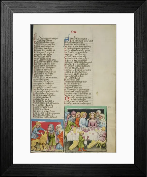 Framed Print : Samson Killing a Lion: Samson's Wedding; Weltchronik, about 1400-1410. Creator: Unknown Framed Print : Samson Killing a Lion: Samson's Wedding; Weltchronik, about 1400-1410. Creator: Unknown