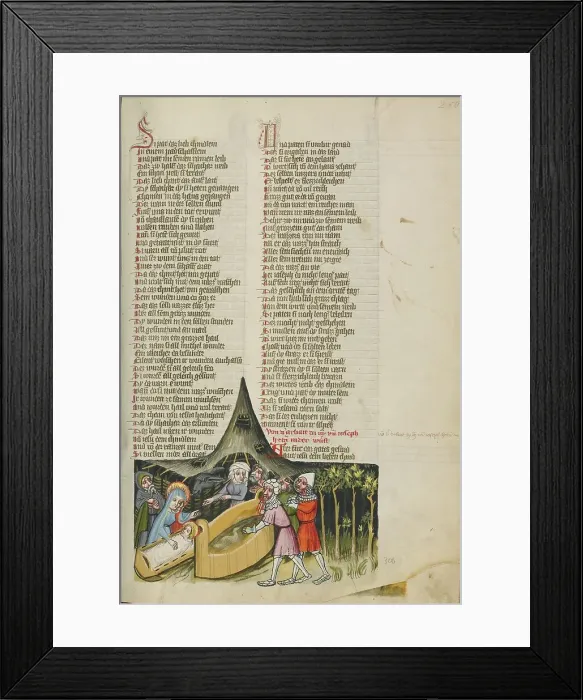 Framed Print : Jesus Healing the Wounds of the Robbed Merchants; Weltchronik, about 1400-1410. Creator: Unknown Framed Print : Jesus Healing the Wounds of the Robbed Merchants; Weltchronik, about 1400-1410. Creator: Unknown