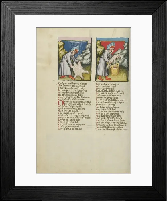 Framed Print : Gideon and the Miraculous Dryness of the Fleece: Gideon and the Dew on the Fleece, about 1400-1410. Creator: Unknown Framed Print : Gideon and the Miraculous Dryness of the Fleece: Gideon and the Dew on the Fleece, about 1400-1410. Creator: Unknown