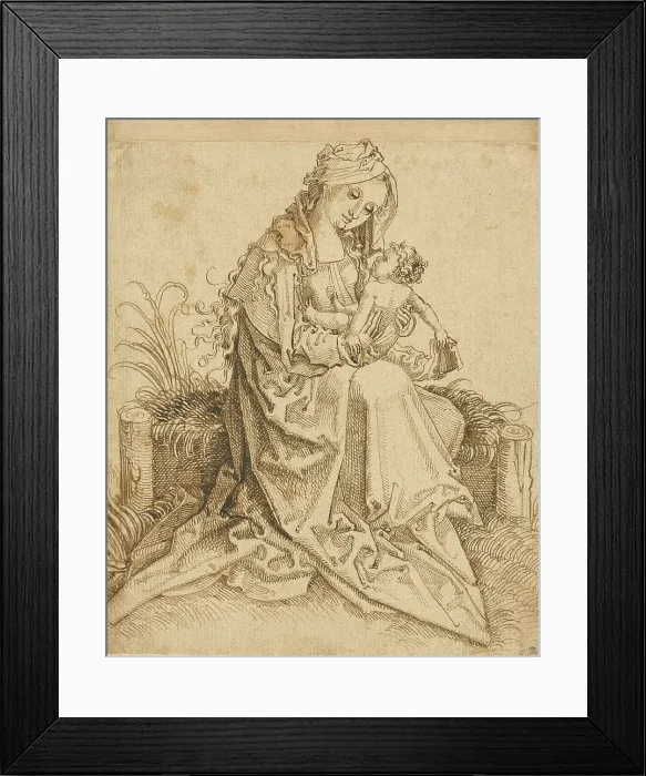 Framed Print : The Virgin and Child on a Grassy Bench, about 1500. Creator: Unknown Framed Print : The Virgin and Child on a Grassy Bench, about 1500. Creator: Unknown