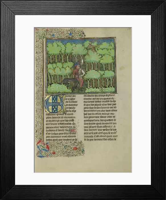 Framed Print : A Hunter and a Dog Tracking in a Forest; Livre de la Chasse, about 1430-1440. Creator: Unknown Framed Print : A Hunter and a Dog Tracking in a Forest; Livre de la Chasse, about 1430-1440. Creator: Unknown
