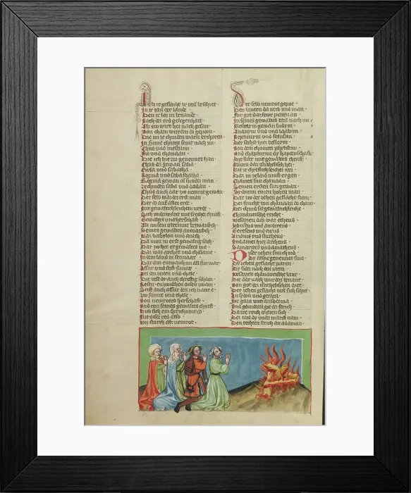 Framed Print : Nimrod and his Companions Venerating Fire; Weltchronik, about 1400-1410. Creator: Unknown Framed Print : Nimrod and his Companions Venerating Fire; Weltchronik, about 1400-1410. Creator: Unknown
