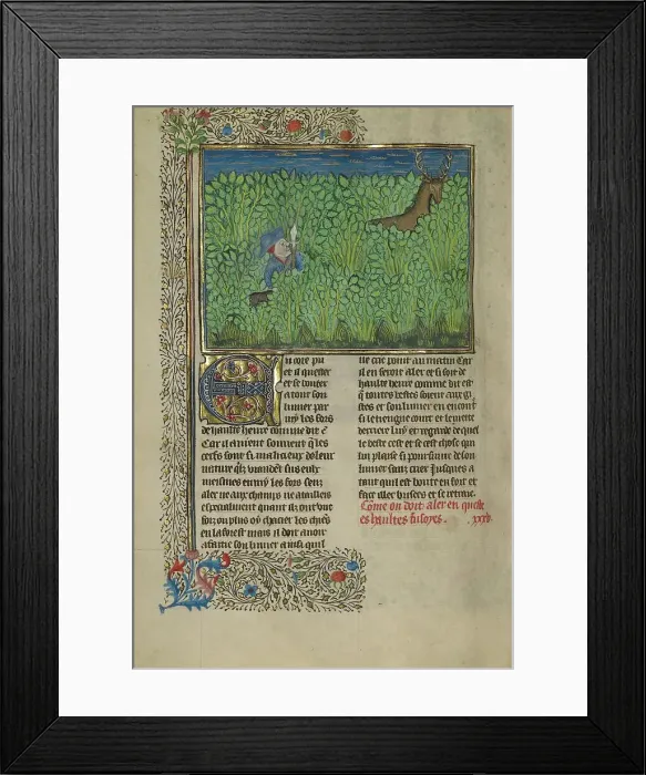 Framed Print : A Hunter and a Dog Tracking in a Thicket; Livre de la Chasse, about 1430-1440. Creator: Unknown Framed Print : A Hunter and a Dog Tracking in a Thicket; Livre de la Chasse, about 1430-1440. Creator: Unknown