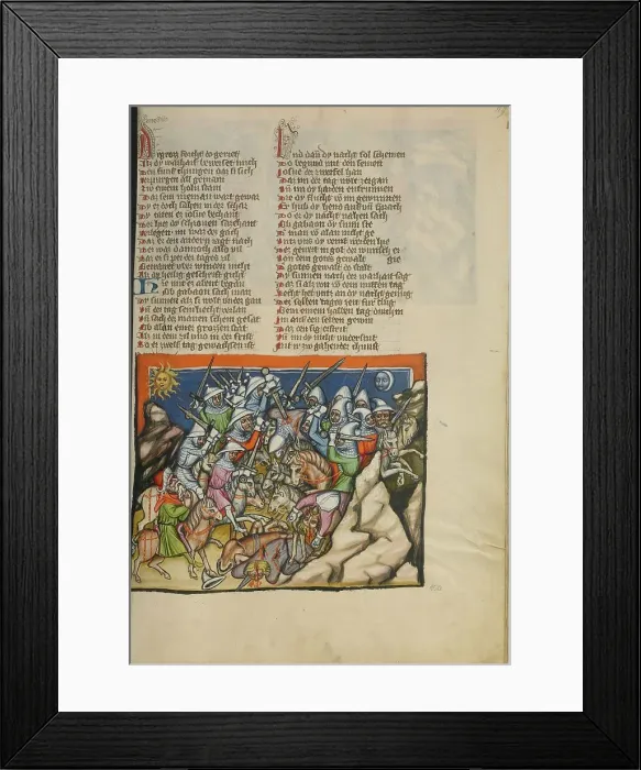 Framed Print : The Battle with the Five Kings of Canaan; Weltchronik, about 1400-1410. Creator: Unknown Framed Print : The Battle with the Five Kings of Canaan; Weltchronik, about 1400-1410. Creator: Unknown